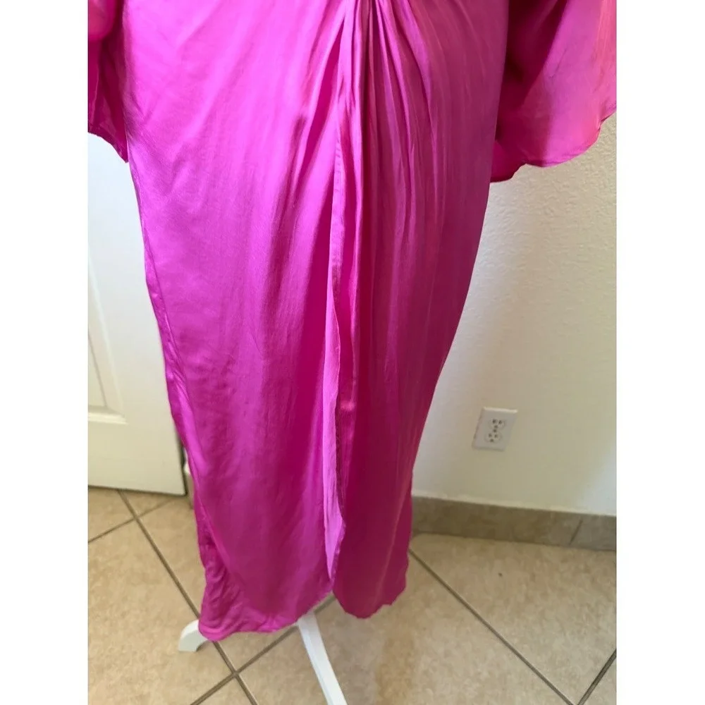 YFB Womens Pink Satin Twist Knot Midi Maxi Kaftan Dress M